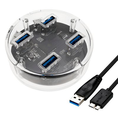 4-портовий USB 3.0 хаб концентратор, до 5 Гбіт/с, прозорий 7000001678 фото