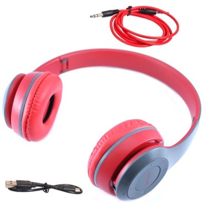 Навушники бездротові Bluetooth гарнітура P47 MicroSD, червоні 7000003247 фото