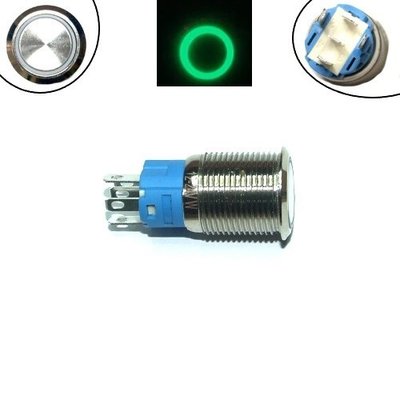 Кнопка 16мм фіксуюча, 12-24В, зелений LED, 5pin, 16K-P11DZ 7000005737 фото