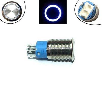 Кнопка 16мм фиксирующаяся, 12-24В, синий LED, 5pin, 16A-DZ 7000005738 фото