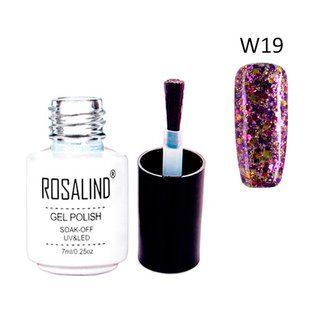 Гель-лак для нігтів манікюру 7мл Rosalind, гліттер, W19 золота фуксія 7000005353 фото