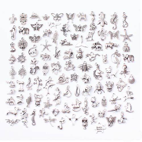 Набір підвісок металевих 100шт, шарми шармики, Тварини, срібло 7000006303 фото