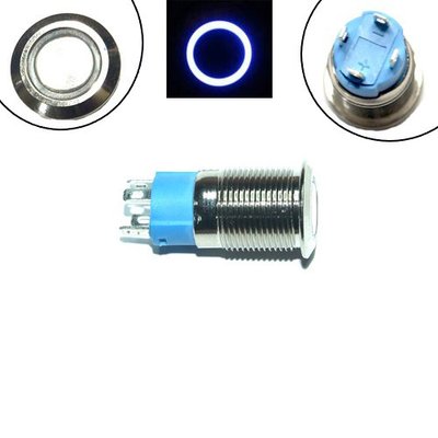 Кнопка 12мм фиксирующаяся, 12-24В, синий LED, 4pin, 12A-DZ 7000005728 фото