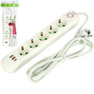 Сетевой фильтр удлинитель 3м 5 розеток 3 USB QC PD 10А 2.5кВт ALFA 7000007682 фото