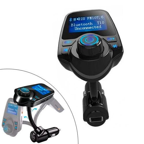 Автомобільний FM-модулятор Bluetooth Handsfree USB AUX MicroSD T10, гнучкий 7000005608 фото