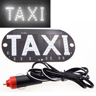 Автомобільне LED табло табличка Таксі TAXI 12В, біле в прикурювач 7000000232 фото