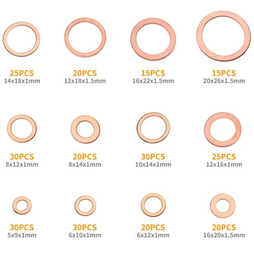 Набор уплотнительных колец шайб 280шт, 12 видов, медные 7000006130 фото