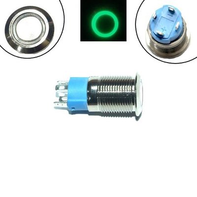 Кнопка 12мм фіксуюча, 12-24В, зелений LED, 4pin, 12A-DZ 7000005730 фото