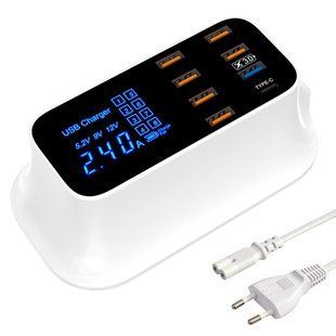 Сетевая зарядная станция 8x USB 8А QC3.0 LED-дисплей YC-CDA19Q 7000003268 фото