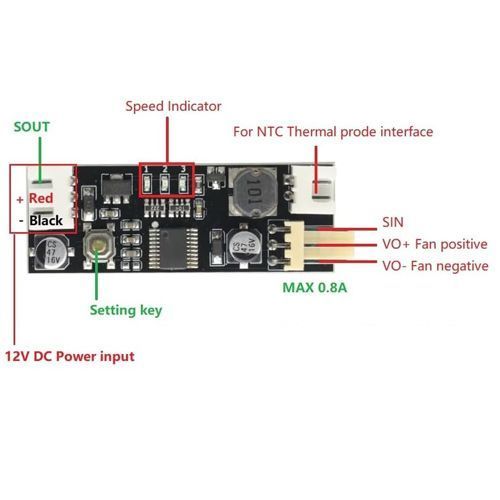 ШИМ регулятор скорости вентилятора DC 12В 0.8А PWM с термодатчиком 7000007642 фото