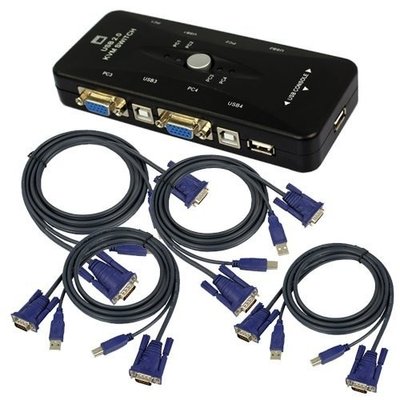 KVM свич переключатель, 4 порта, VGA USB, 4 кабеля 7000001846 фото