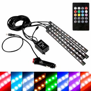 Декоративна RGB LED підсвітка салону авто, світломузика, ДУ, 12В 7000000295 фото