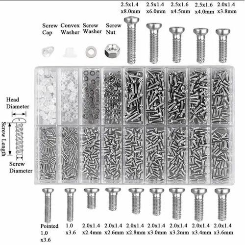 Винты гайки шайбы 1000шт и отвертка для ремонта очков часов 7000001239 фото